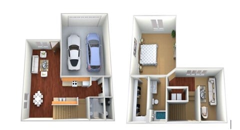 Floor plan for 1 bed, 1.5 baths, 1141 sqft